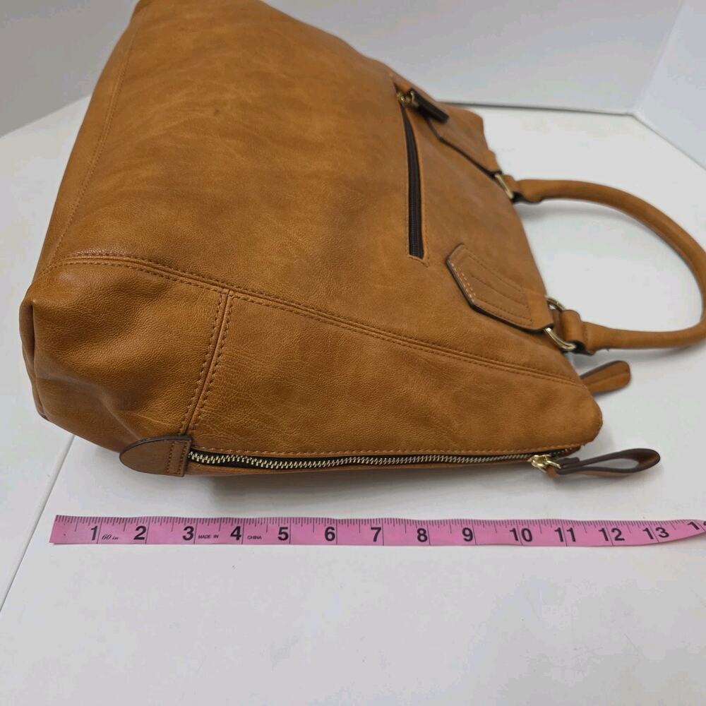 Apt. 9 Tan Faux Leather Satchel Handbag Double Handle Zip Pocket Purse - Picture 8 of 9